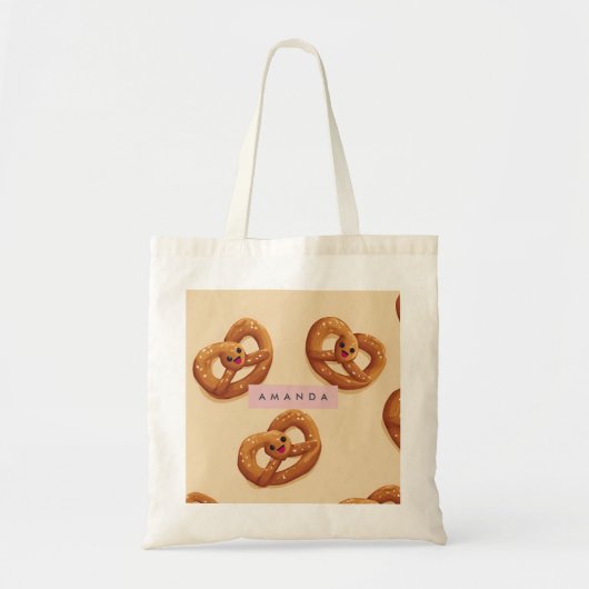 Personalized Cute Smiling Pretzel Pattern トートバッグ (正面)