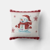 Personalized Cute Snowman Red Plaid Kids Christmas クッション (裏面)
