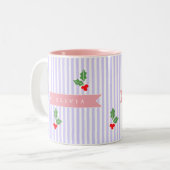 Personalized Cute Striped Holiday Christmas Holly  ツートーンマグカップ (正面左)