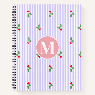 Personalized Cute Striped Holiday Christmas Holly  ノートブック