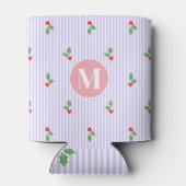 Personalized Cute Striped Holiday Christmas Holly  缶クーラー (裏面)