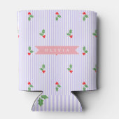 Personalized Cute Striped Holiday Christmas Holly  缶クーラー (裏面)