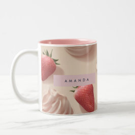 Personalized Cute Sweet Strawberry Cream Pastel ツートーンマグカップ