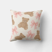 Personalized Cute Teddy Bear and Pink Bow Pattern クッション (裏面)