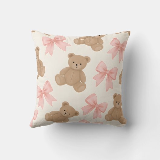 Personalized Cute Teddy Bear and Pink Bow Pattern クッション (裏面)