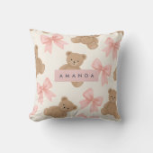 Personalized Cute Teddy Bear and Pink Bow Pattern クッション (正面)