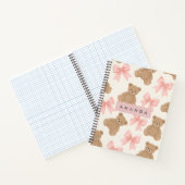 Personalized Cute Teddy Bear and Pink Bow Pattern ノートブック (内部)