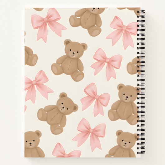 Personalized Cute Teddy Bear and Pink Bow Pattern ノートブック (裏面)