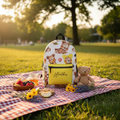 Personalized Cute Teddy Bear Bees & Honey Pattern  プリントバックパック