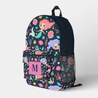 Personalized Cute Trendy Mermaid Monogram  プリントバックパック