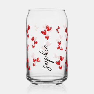 personalized cute Valentine gift - red hearts ガラス缶