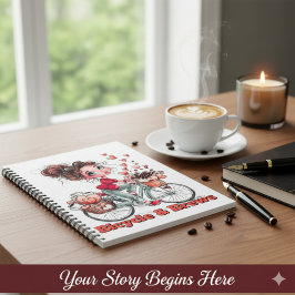 Personalized Cute Watercolor Girl Bicycle & Brews  ノートブック