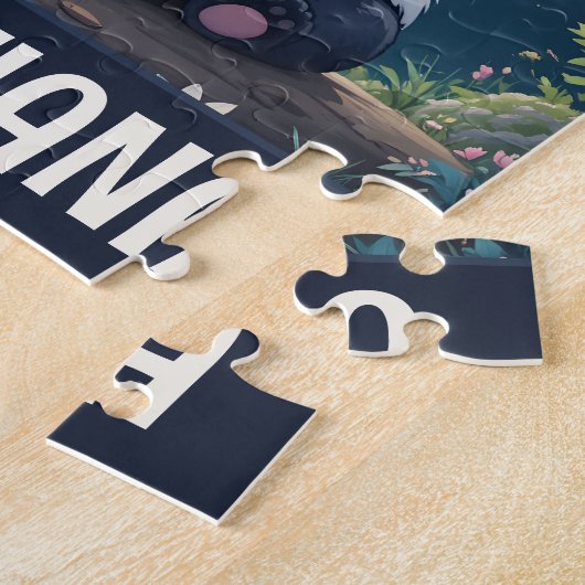 Personalized Cute Whimsical Panda in a Forest ジグソーパズル (側面)