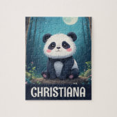 Personalized Cute Whimsical Panda in a Forest ジグソーパズル (縦)