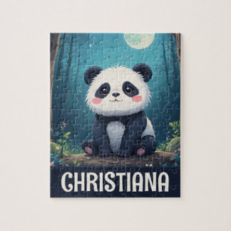 Personalized Cute Whimsical Panda in a Forest ジグソーパズル