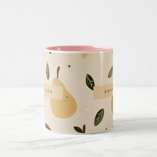 Personalized Cute Whimsical Pear Pattern  ツートーンマグカップ (中央)