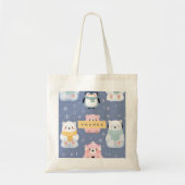 Personalized Cute Winter Bear & Penguin Pattern トートバッグ (正面)