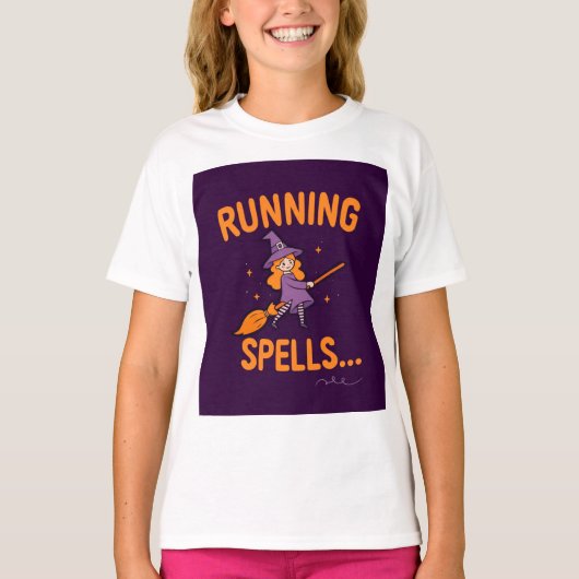 Personalized Cute Witch Running Spells  Tシャツ (正面)