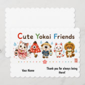Personalized Cute Yokai Friends Greeting Card 招待状 (正面/裏面)