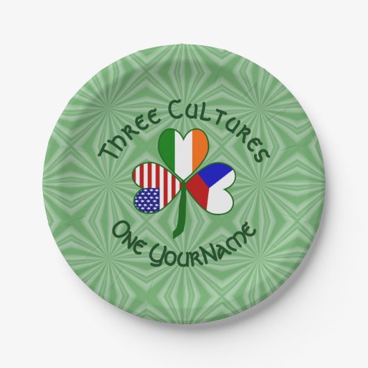 Personalized Czechia Ireland USA Shamrock Party ペーパープレート (正面)