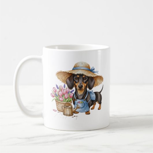 Personalized Dachshund Garden Mug | Cute Dog Garde コーヒーマグカップ (左)
