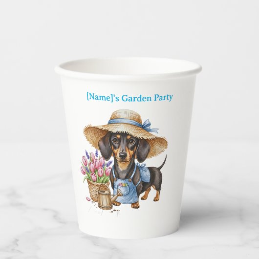 Personalized Dachshund Garden Paper Cup | Cute Dog 紙コップ (正面)