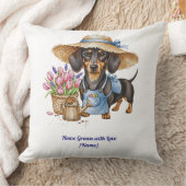 Personalized Dachshund Garden Throw Pillow クッション (ブランケット)