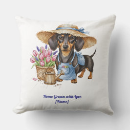 Personalized Dachshund Garden Throw Pillow クッション