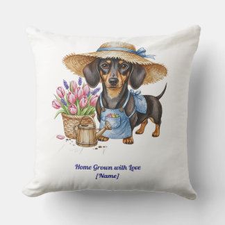 Personalized Dachshund Garden Throw Pillow クッション