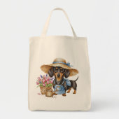 Personalized Dachshund Gardening Tote Bag  トートバッグ (正面)
