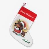 Personalized Dachshund in Santa Hat Christmas スモールクリスマスストッキング (正面 (吊り時))