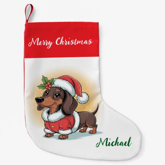 Personalized Dachshund in Santa Hat Christmas スモールクリスマスストッキング (正面)