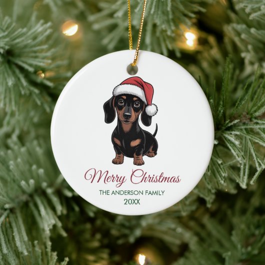 Personalized Dachshund in Santa Hat Christmas      セラミックオーナメント (ツリー)