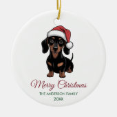 Personalized Dachshund in Santa Hat Christmas      セラミックオーナメント (正面)