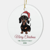 Personalized Dachshund in Santa Hat Christmas      セラミックオーナメント (左)