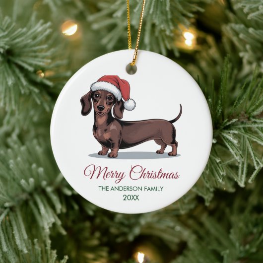 Personalized Dachshund in Santa Hat Christmas      セラミックオーナメント (ツリー)