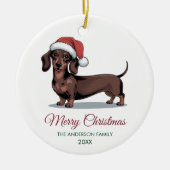 Personalized Dachshund in Santa Hat Christmas      セラミックオーナメント (正面)