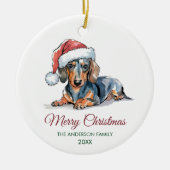 Personalized Dachshund in Santa Hat Christmas セラミックオーナメント (正面)