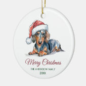 Personalized Dachshund in Santa Hat Christmas セラミックオーナメント (左)