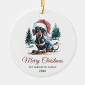 Personalized Dachshund in Santa Hat Christmas      セラミックオーナメント (正面)