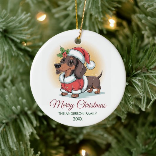 Personalized Dachshund in Santa Hat Christmas セラミックオーナメント (ツリー)