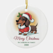 Personalized Dachshund in Santa Hat Christmas セラミックオーナメント (正面)