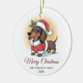 Personalized Dachshund in Santa Hat Christmas セラミックオーナメント (左)