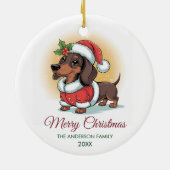 Personalized Dachshund in Santa Hat Christmas セラミックオーナメント (裏面)