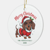 Personalized Dachshund in Santa Hat Christmas セラミックオーナメント (左)