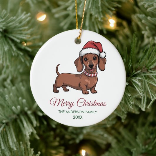 Personalized Dachshund in Santa Hat Christmas      セラミックオーナメント (ツリー)