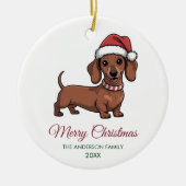 Personalized Dachshund in Santa Hat Christmas      セラミックオーナメント (正面)