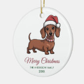 Personalized Dachshund in Santa Hat Christmas      セラミックオーナメント (左)