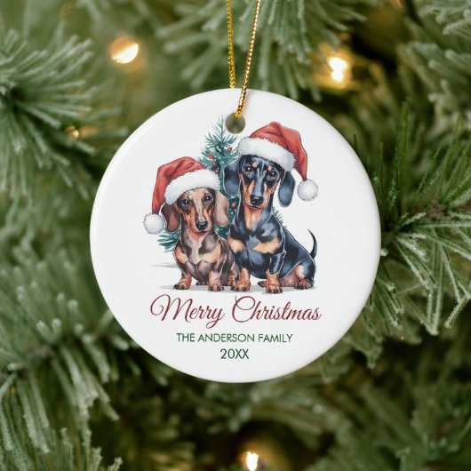 Personalized Dachshund in Santa Hat Christmas      セラミックオーナメント (ツリー)