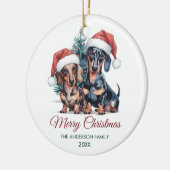 Personalized Dachshund in Santa Hat Christmas      セラミックオーナメント (左)